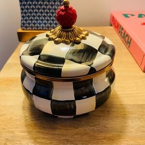 Mackenzie Childs Squashed Pot Canister Candy Dish Storage Courtly Check